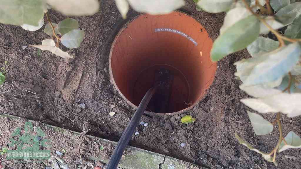 Open inspectieput in de tuin waar een veer rioolvliegjes en stankoverlast aanpakt in Berkel en Rodenrijs